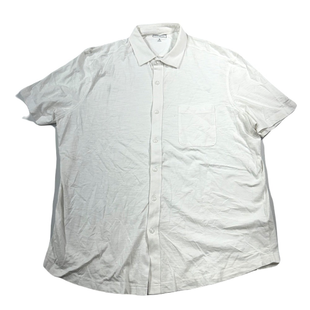 Club Room Textured-Knit Shirt‎ Mens XL Bright White Regular-Fit Button NEW